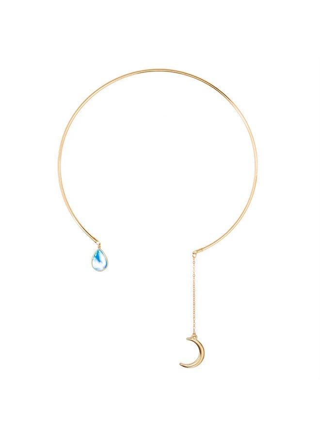 Gold Plated Moon Teardrop Charm Women's Choker Necklace - Image 1