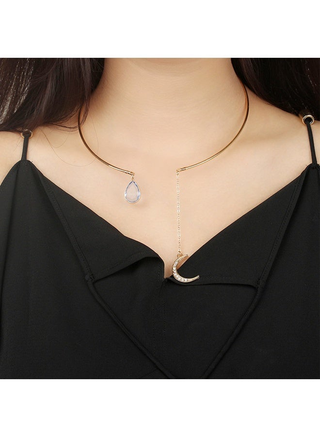 Gold Plated Moon Teardrop Charm Women's Choker Necklace - Image 2