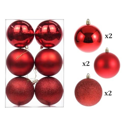 FIZZYTECH Shatterproof Christmas Balls Ornaments 6 Pcs Red Hanging Balls Size 10 cm Perfect Xmas Tree Decorations (10 CM, Pack of 6) - Image 2