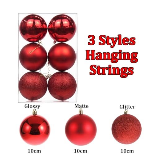 FIZZYTECH Shatterproof Christmas Balls Ornaments 6 Pcs Red Hanging Balls Size 10 cm Perfect Xmas Tree Decorations (10 CM, Pack of 6) - Image 3