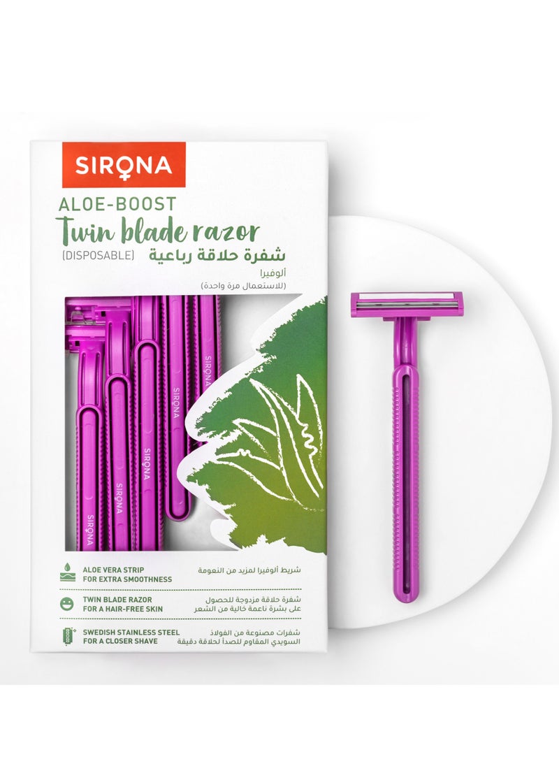 Sirona - Sirona Disposable Hair Removal Razor for Women - 5 Razors | with Aloe Boost for Arms, Legs and Bikini Line - 2 Blade Shaving Women Razor (Disposable Razor, 10 Razors) - Image 1