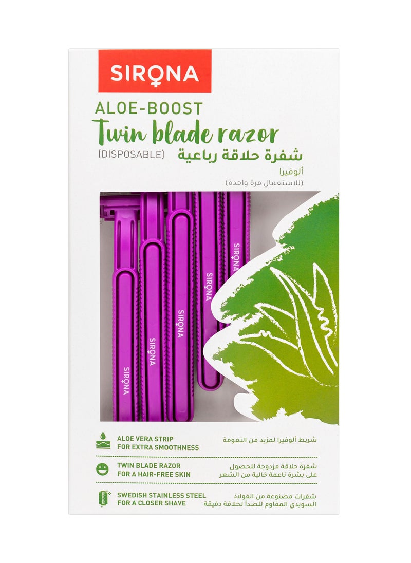 Sirona - Sirona Disposable Hair Removal Razor for Women - 5 Razors | with Aloe Boost for Arms, Legs and Bikini Line - 2 Blade Shaving Women Razor (Disposable Razor, 10 Razors) - Image 1