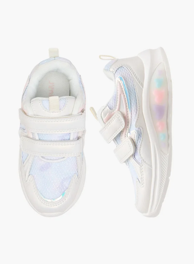 جونيورز Girls Panelled Light-Up Sneakers with Hook and Loop Closure