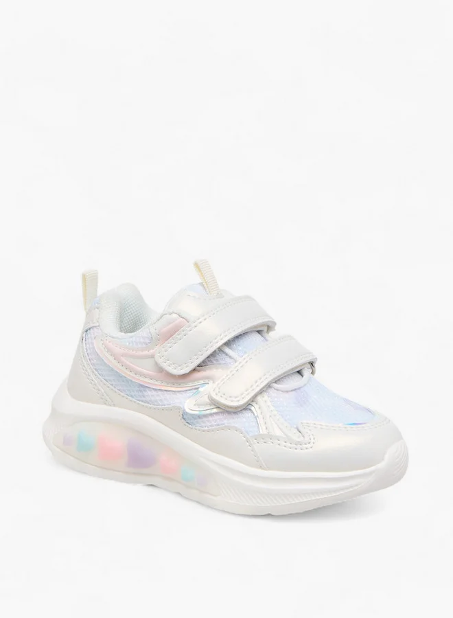 جونيورز Girls Panelled Light-Up Sneakers with Hook and Loop Closure