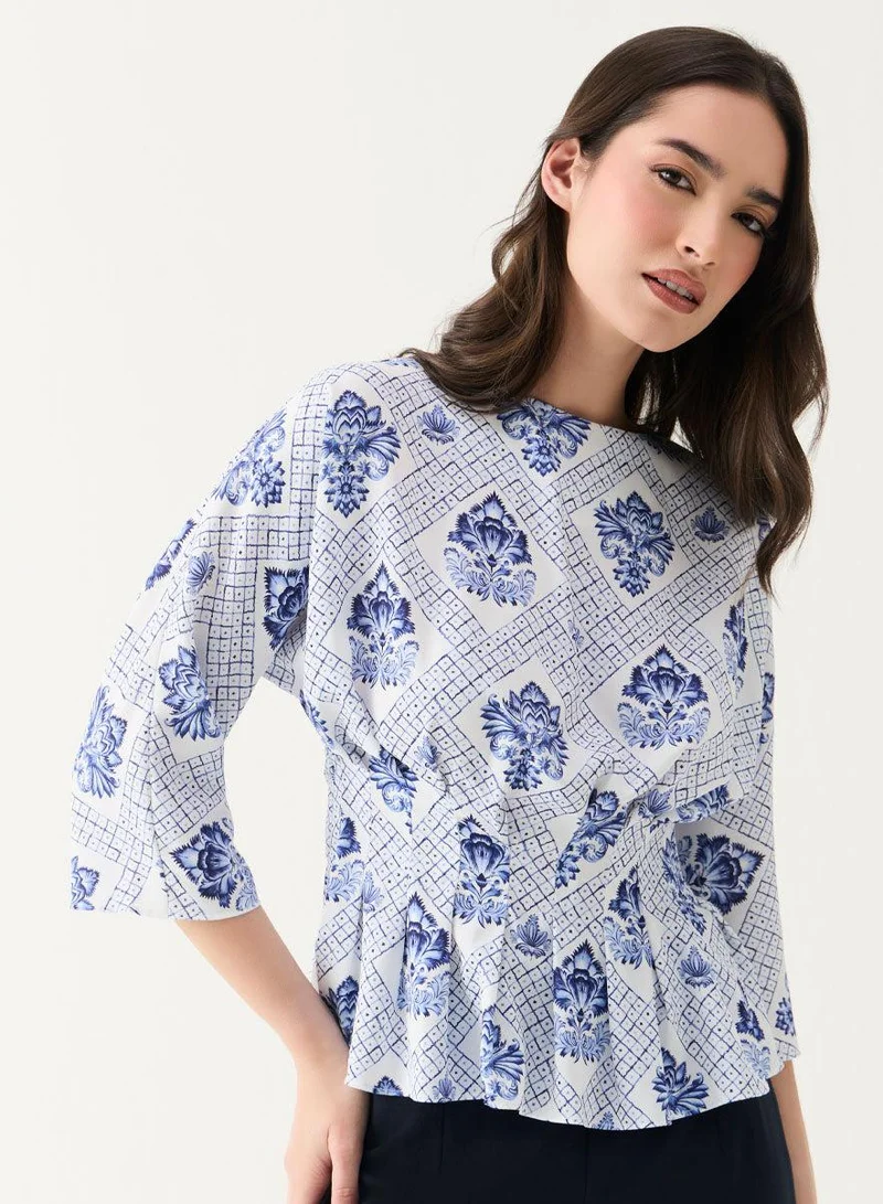 Zigzag Half Sleeve Printed Peplum Top