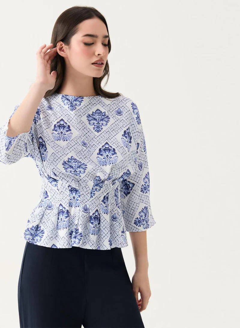 Zigzag Half Sleeve Printed Peplum Top