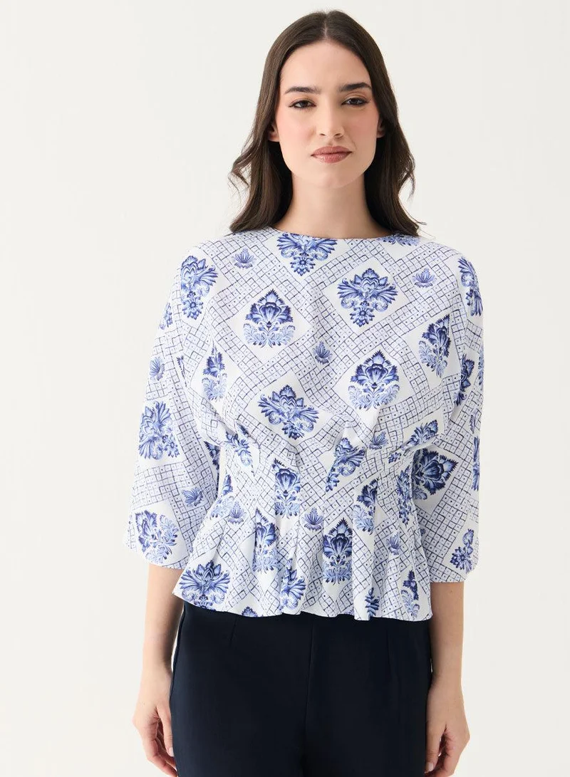 Zigzag Half Sleeve Printed Peplum Top