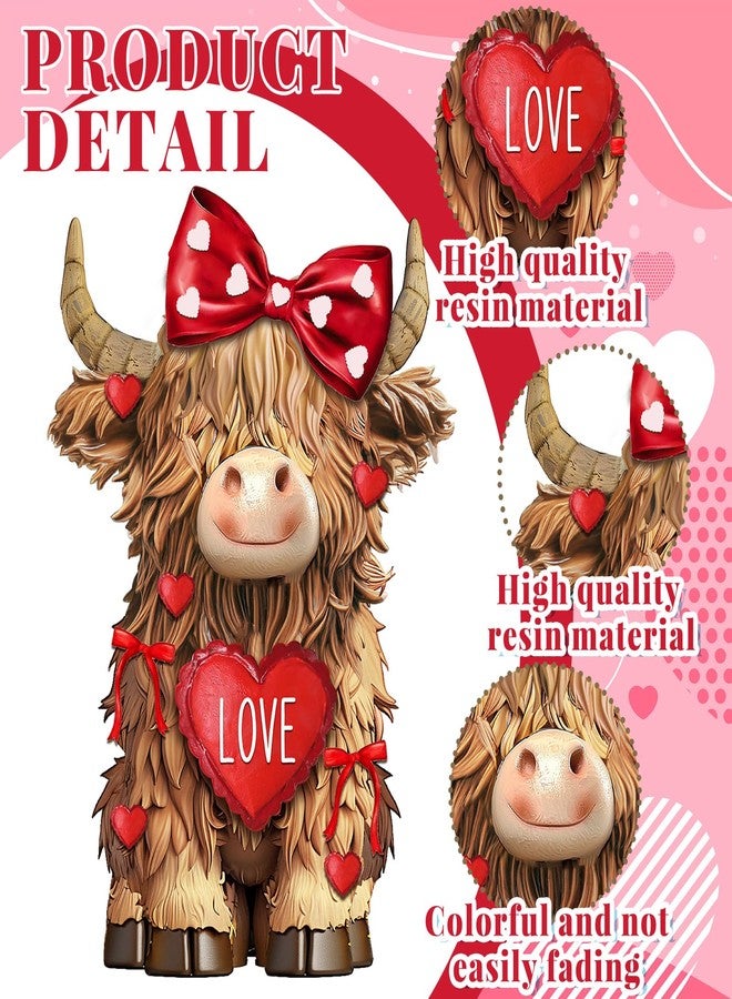 Burbell 2 Pack Valentine's Day Highland Cow Gifts Decor Resin Highland Cow Figurine Valentine's Day Cows Gnomes with Hat Bow Resin Statue for Garden Table Shelf Home Decor Calf Gnome Herd Gifts - Image 4