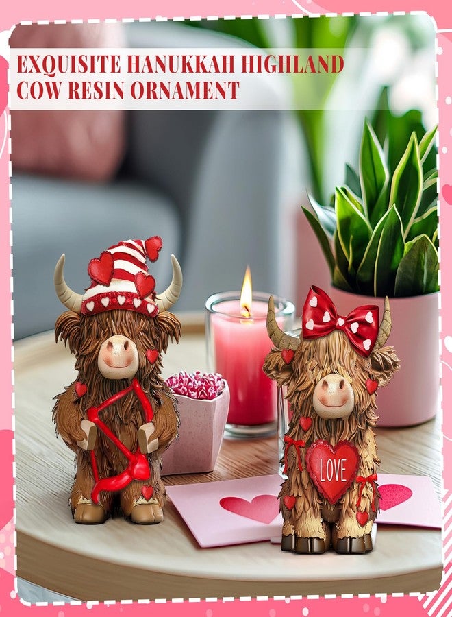 Burbell 2 Pack Valentine's Day Highland Cow Gifts Decor Resin Highland Cow Figurine Valentine's Day Cows Gnomes with Hat Bow Resin Statue for Garden Table Shelf Home Decor Calf Gnome Herd Gifts - Image 5
