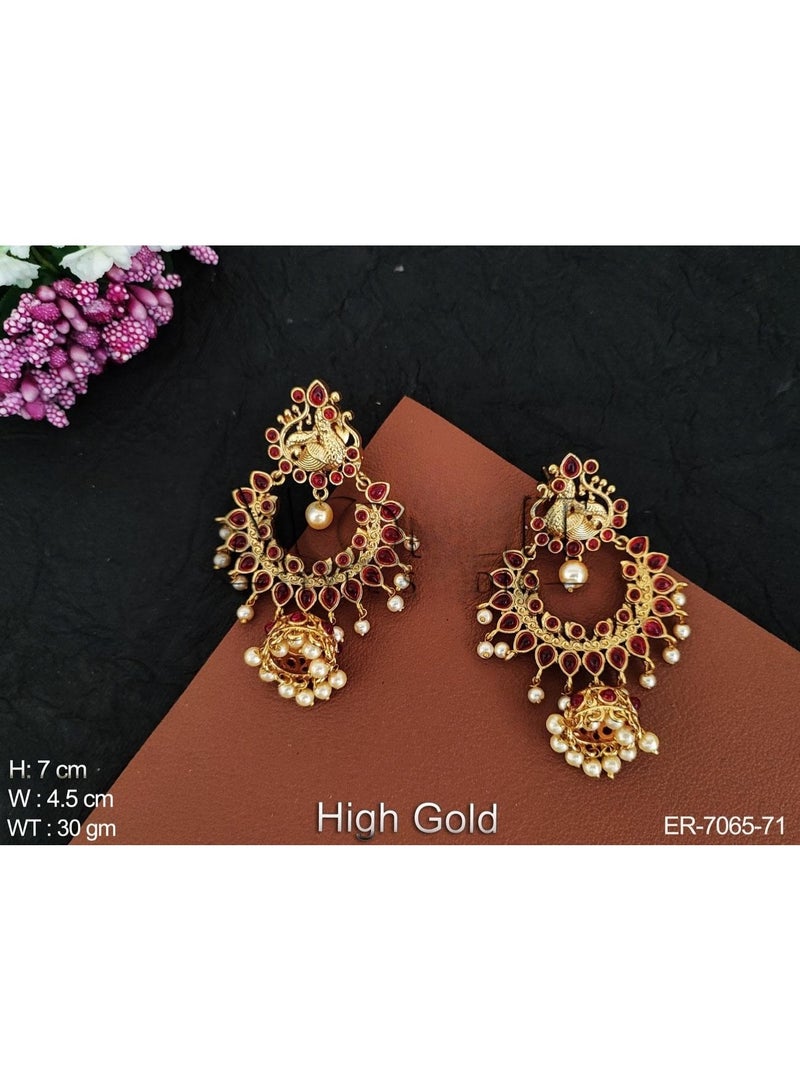 Traditional High Gold Plated Peacock Chandbali Earrings with Jhumka Drop