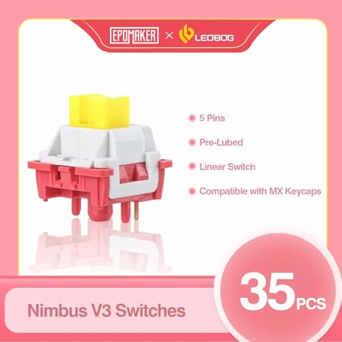 Leobog X LEOBOG NIMBUS V3 KEYBOARD SWITCHES, 35 PCS 34GF LINEAR SWITCH SET, FACTORY LUBED 5-PIN SWITCH WITH POM STEM, LED SLOT FOR MECHANICAL GAMING KEYBOARD, COMPATIBLE WITH MX KEYCAPS - Image 2