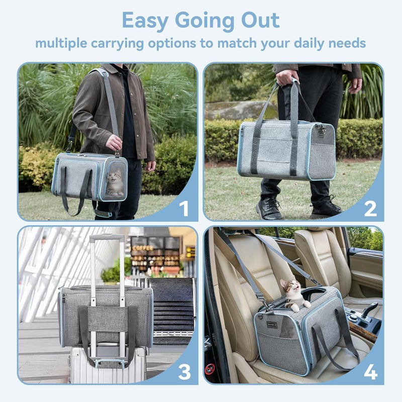 Petsfit Expandable Pet Carrier Airline Approved, Soft-Sided Portable Cat Carrier Dog Carrier, with Removable Plush Mat, Locking Safety Zippers and Pockets - Image 3