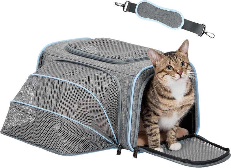 Petsfit Expandable Pet Carrier Airline Approved, Soft-Sided Portable Cat Carrier Dog Carrier, with Removable Plush Mat, Locking Safety Zippers and Pockets - Image 1