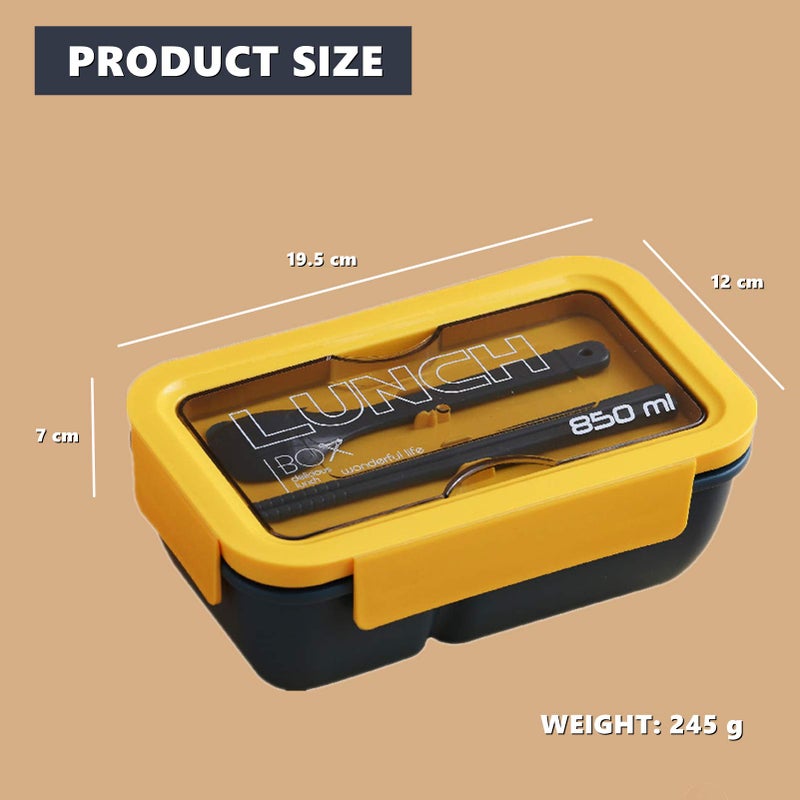 Chchmu Chchmu Bento Box Portable Lunch Box Leakproof Salad Lunch Container With Spoon & Chopsticks Leak Proof Lunch Containers Microwave Freezer Dishwasher Available  Rectangle  Blue & Yellow  - Image 2