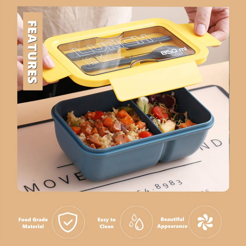 Chchmu Chchmu Bento Box Portable Lunch Box Leakproof Salad Lunch Container With Spoon & Chopsticks Leak Proof Lunch Containers Microwave Freezer Dishwasher Available  Rectangle  Blue & Yellow  - Image 3