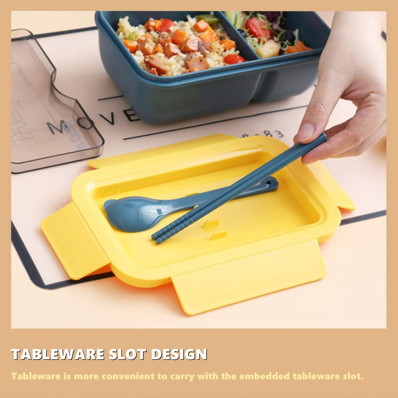Chchmu Chchmu Bento Box Portable Lunch Box Leakproof Salad Lunch Container With Spoon & Chopsticks Leak Proof Lunch Containers Microwave Freezer Dishwasher Available  Rectangle  Blue & Yellow  - Image 5