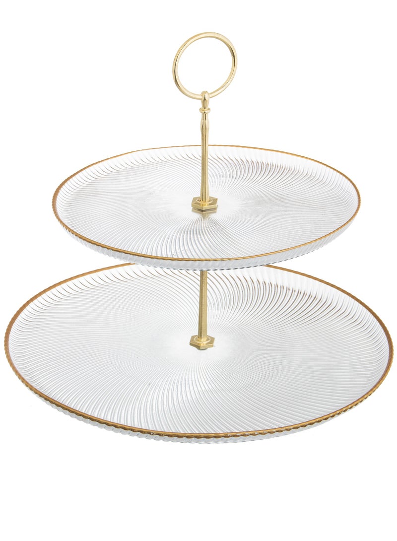clear glass serving plate 2 floors 28 cm with gold line