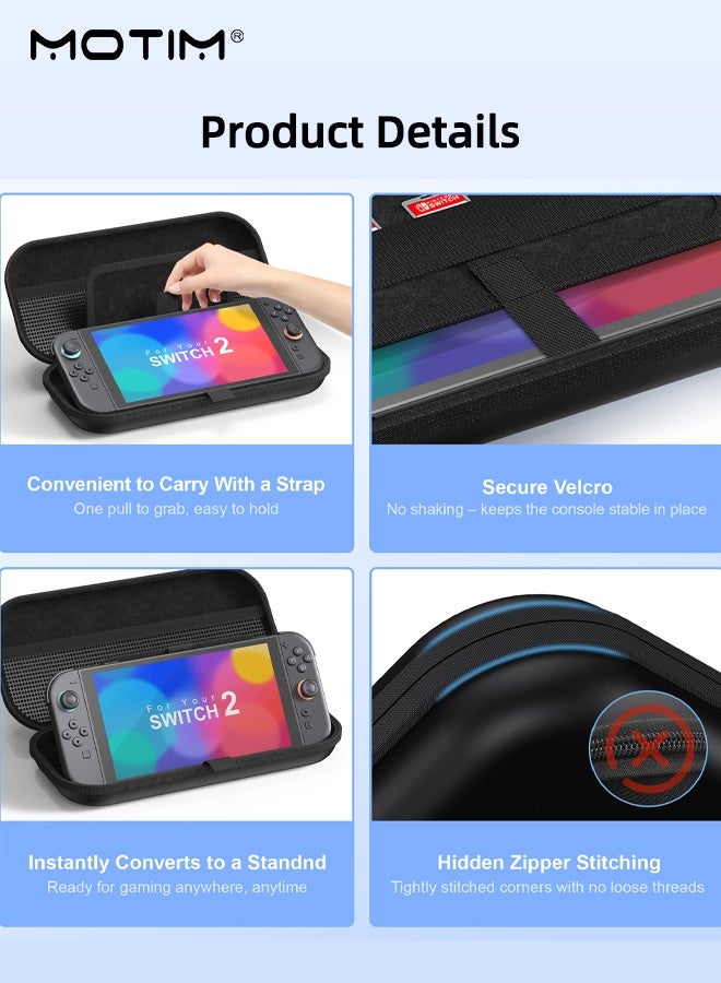Motim Zippered Carry Case for Nintendo Switch 2, Portable Switch Hard Shell Case, EVA Protective Bag with 5 Game Card Slots, Travel Carry Bag for Switch 2 Console & Accessories - Image 5