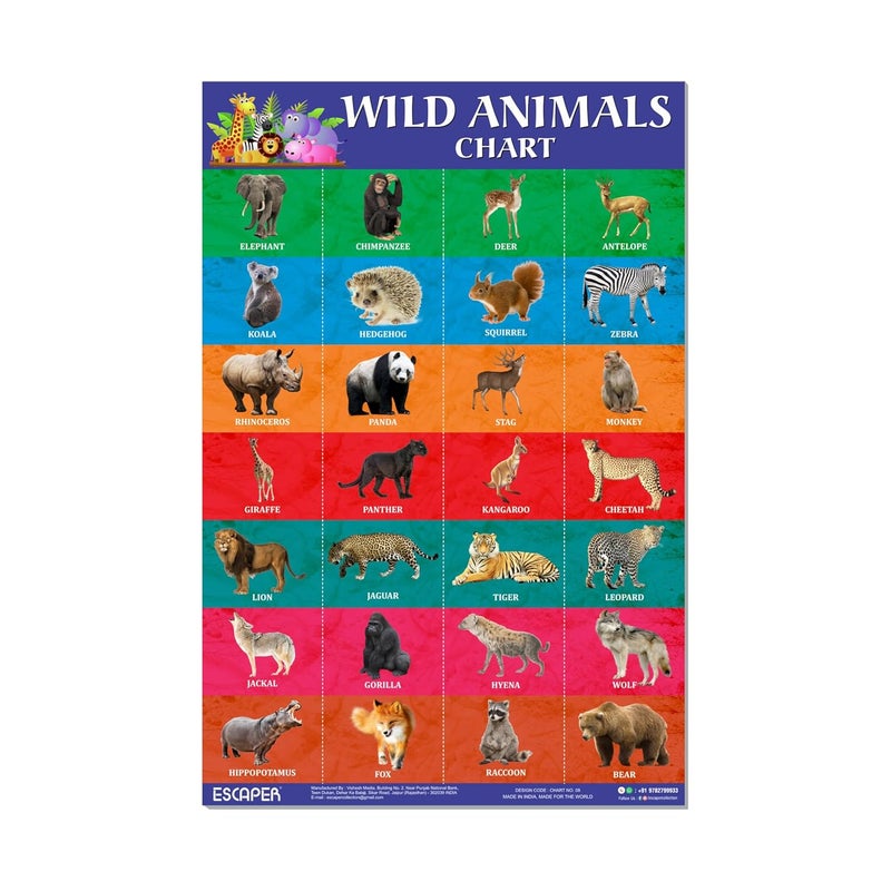 ESCAPER Wild Animals Educational Charts for Kids, Charts for Kids Learning (11.5 x 17.5 inches), Kids Study Material, Kids Learning Books, Educational Posters - Image 1