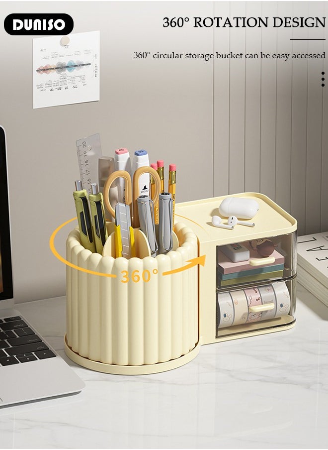 DUNISO Makeup Organizer, Large Capacity Skin Care Product Organizer with 2 Drawers, With Rotating Makeup Brush Holder Organizer, Bedroom Dresser Bathroom Vanity Countertop Cosmetic Organizer  - Image 2