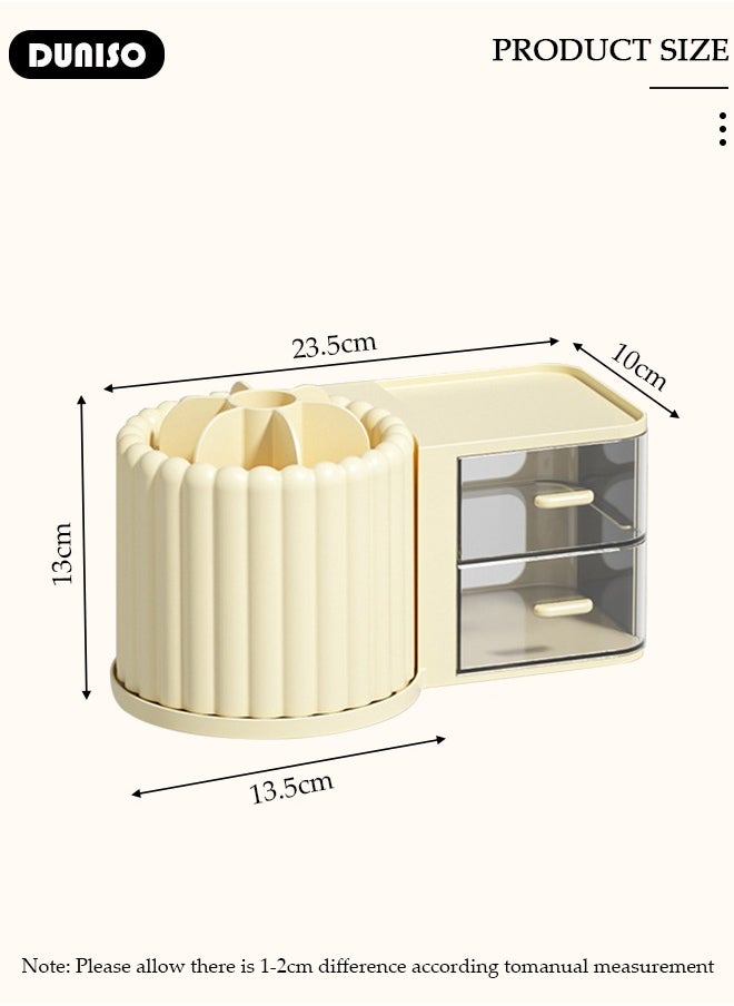 DUNISO Makeup Organizer, Large Capacity Skin Care Product Organizer with 2 Drawers, With Rotating Makeup Brush Holder Organizer, Bedroom Dresser Bathroom Vanity Countertop Cosmetic Organizer  - Image 4