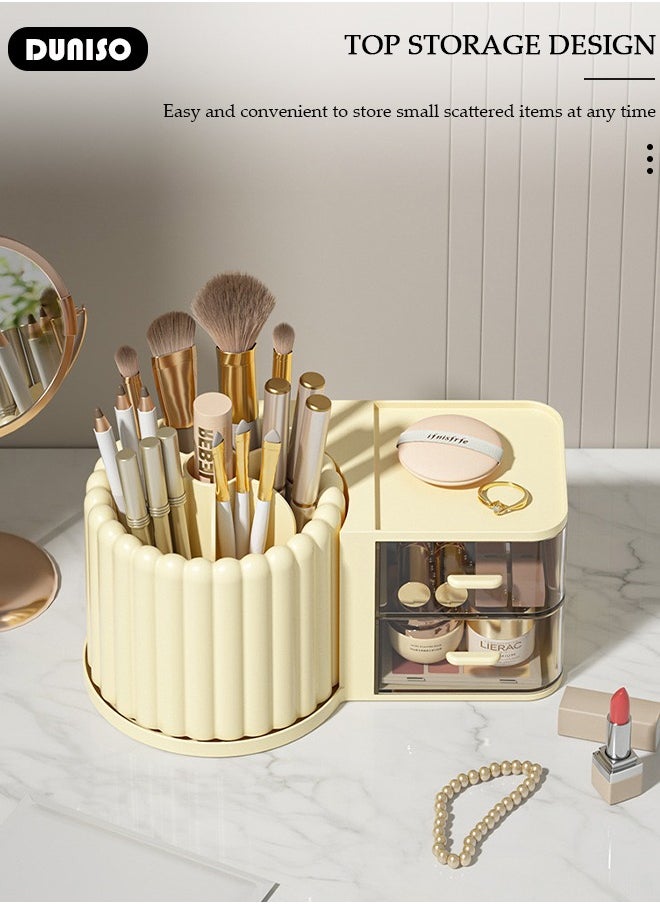 DUNISO Makeup Organizer, Large Capacity Skin Care Product Organizer with 2 Drawers, With Rotating Makeup Brush Holder Organizer, Bedroom Dresser Bathroom Vanity Countertop Cosmetic Organizer  - Image 5