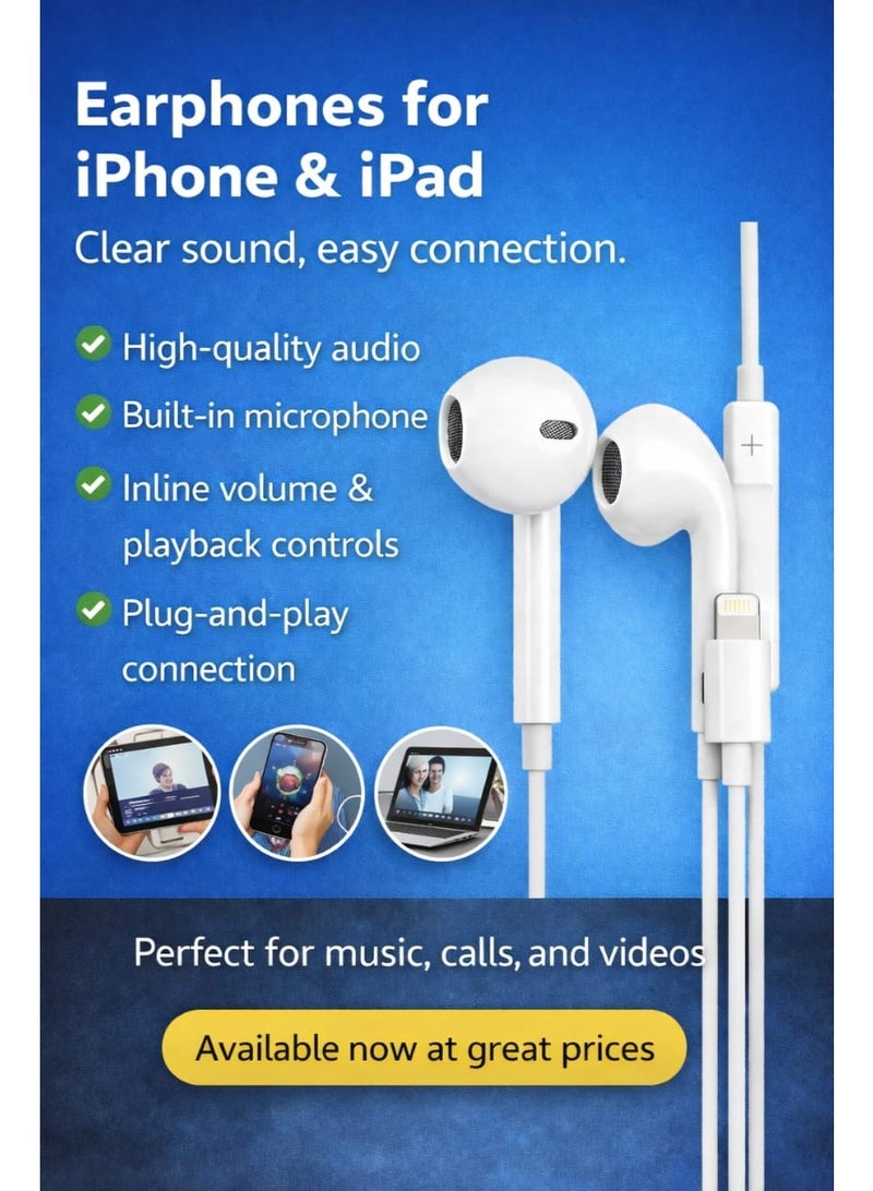 Headphones, Earphones Wired Stereo Sound, Compatible with IOS 14/13/12/SE/11/XR/XS/X/7/7 Plus/8/8Plus - Image 1