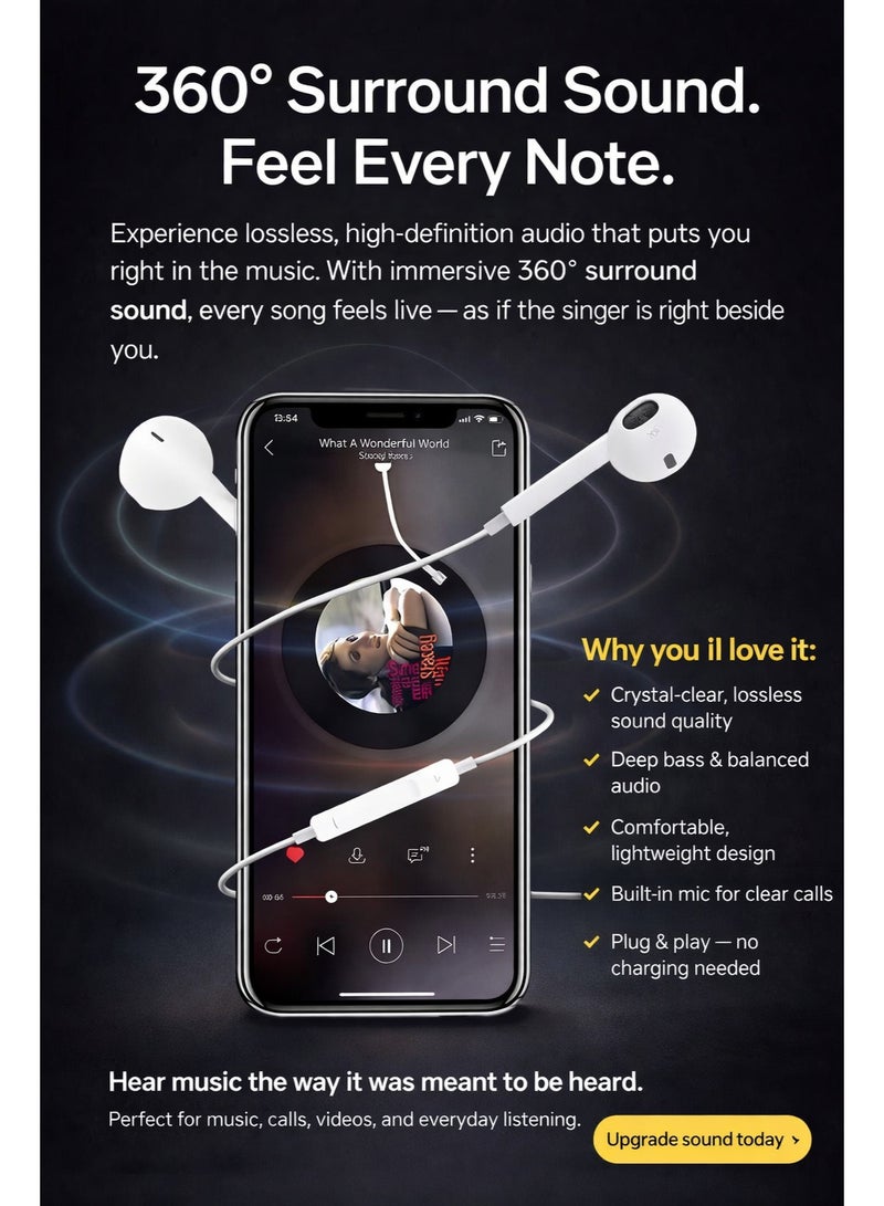Headphones, Earphones Wired Stereo Sound, Compatible with IOS 14/13/12/SE/11/XR/XS/X/7/7 Plus/8/8Plus - Image 2