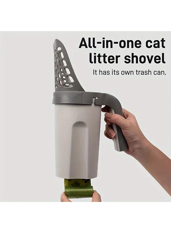 Portable Cat Litter Scoop With 1 Roll Garbage Bags Automatic Cleaning Tool Set - Image 4