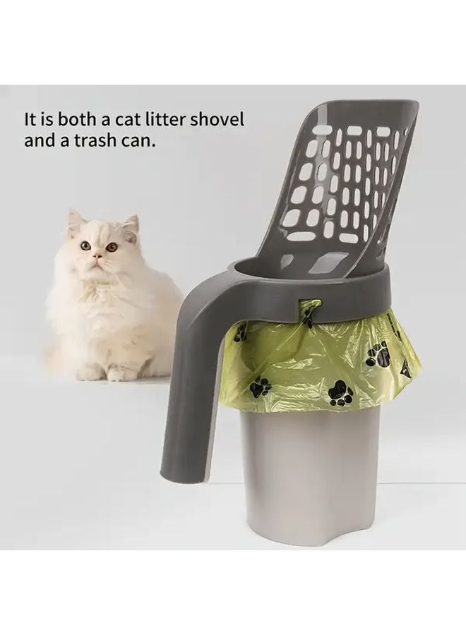 Portable Cat Litter Scoop With 1 Roll Garbage Bags Automatic Cleaning Tool Set - Image 5