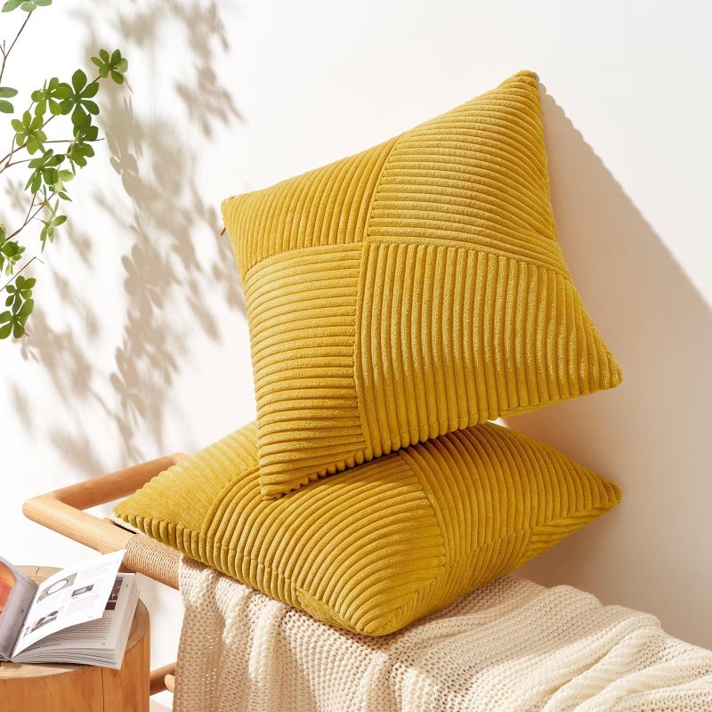 Topfinel Yellow Decorative Throw Pillow Covers 16x16 Inch Cute Boho Stripe Soft Corduroy Modern Farmhouse Spring Home Decor 2 Packs Pillow Covers for Sofa Living Room Couch Bed 40x40 cm - Image 4