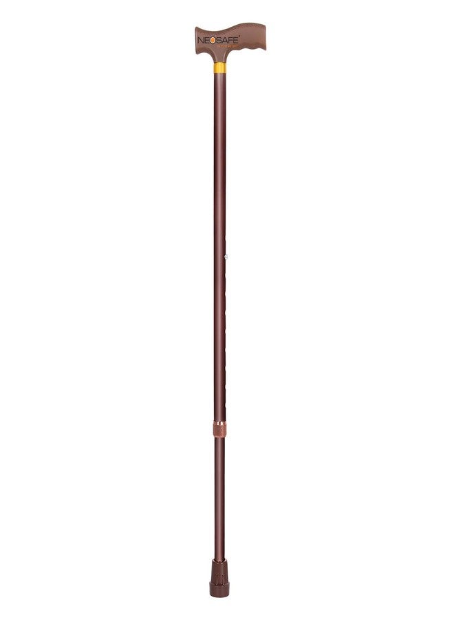 NEOSAFE® Premium Height Adjustable Aluminum Alloy L-Shape Walking Stick for Old Men and Women - 1 Pcs (Brown) - Image 1