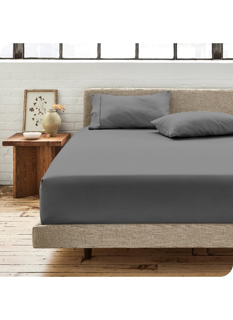 Bare Home Bare Home 100% Organic Cotton Queen Fitted Bottom Sheet - Crisp Percale Weave - Lightweight & Breathable - Deep Pocket Fitted Sheet (Queen  Grey)  - Image 1