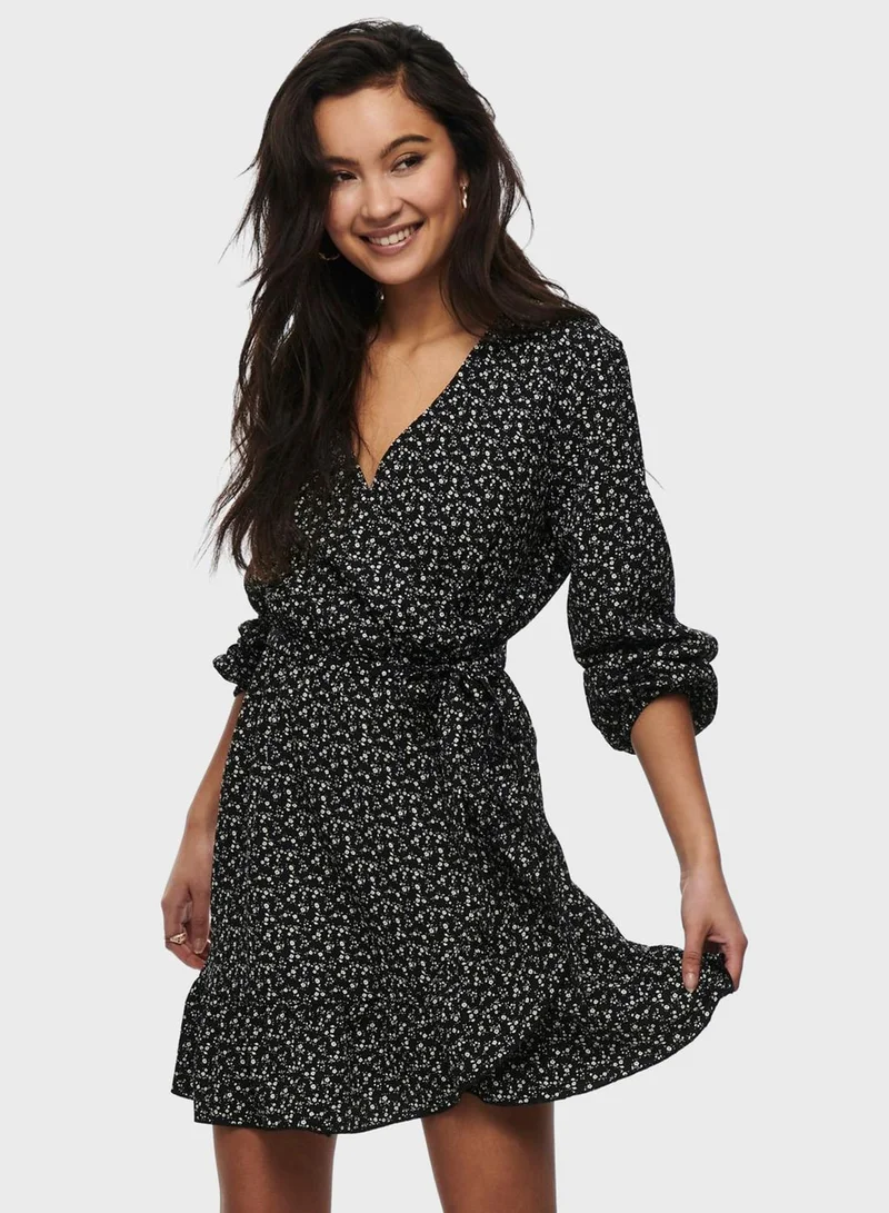 Jacqueline de Yong Tie Waist Printed Mini Dress