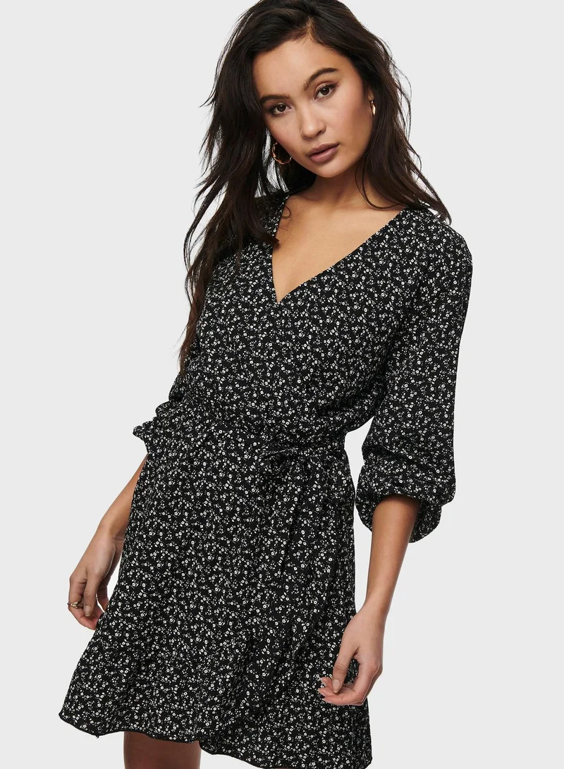 Jacqueline de Yong Tie Waist Printed Mini Dress