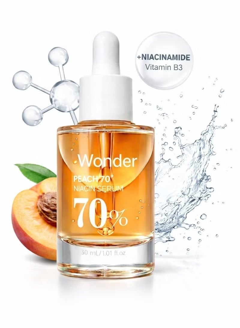 Wonder Peach 70 Niacinamide Serum for Face Korean, Pore Minimizing Face Serum for Hyperpigmentation Treatment, Lightweight Hydrating with Vitamin B12, Hyaluronic Acid, Dewy Finish, Skincare - 30ml/1.01 fl.oz - Image 1