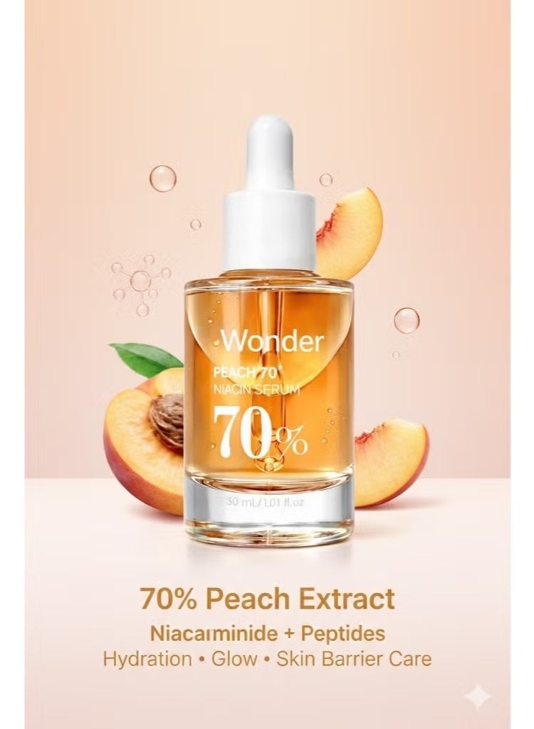 Wonder Peach 70 Niacinamide Serum for Face Korean, Pore Minimizing Face Serum for Hyperpigmentation Treatment, Lightweight Hydrating with Vitamin B12, Hyaluronic Acid, Dewy Finish, Skincare - 30ml/1.01 fl.oz - Image 2