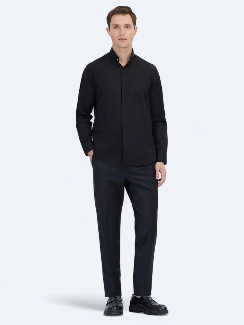 Kip Black Regular Fit Long Weaving Classical 100% Cotton Shirt