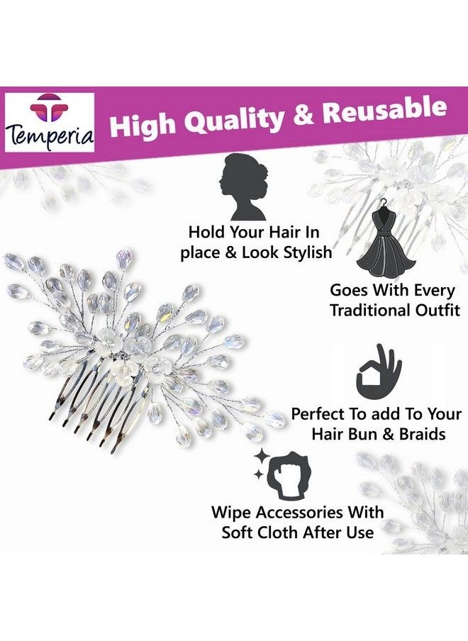 Temperia - Hair Accessories For Women & Girls Stylish Artificial Flowers & Crystal Pearls Bun Juda Bridal Brooch For Hairstyle & Decoration Pins & Clips For Style Of Bride Wedding & Party (Dn108) - Image 1