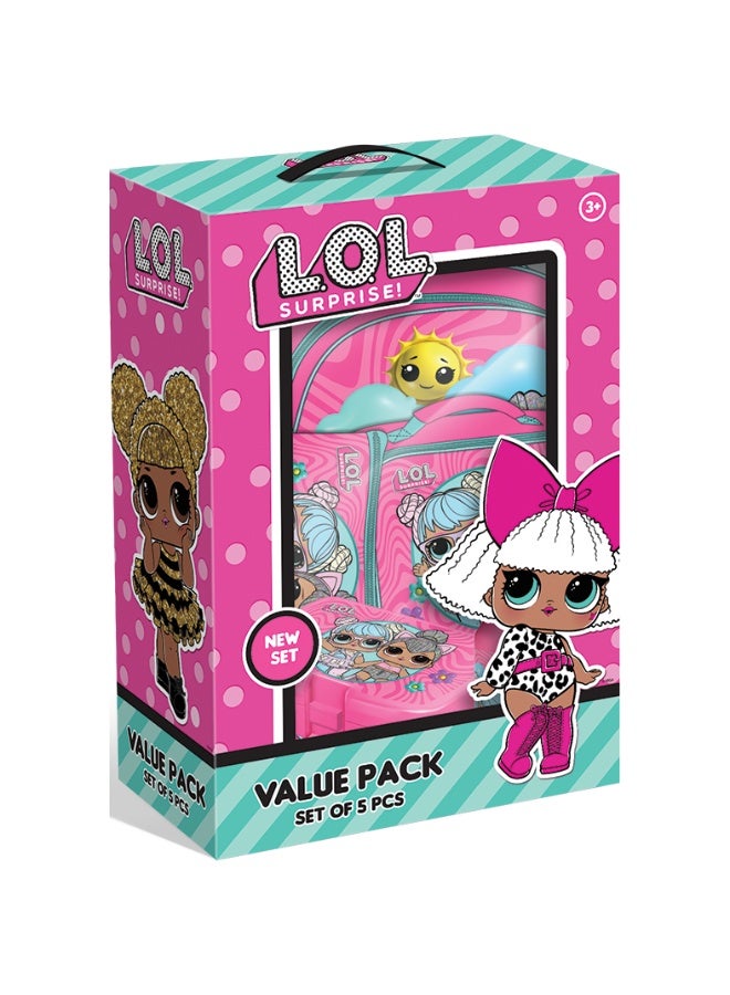 MGA حزمة قيمة LOL مفاجأة! 5 في 1 (حقيبة ترولي 16 بوصة مع صندوق غداء، حقيبة غداء، زجاجة ماء وحافظة أقلام) - Image 2