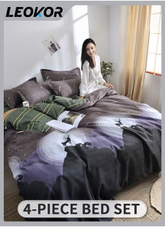 LEOKOR 4-Piece Starry Deer Printed Duvet Cover Set Microfiber Multicolour Pure Cotton Multicolour 200x230cm  - Image 2
