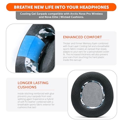 WC Freeze Nova Pro Wireless - Cooling Gel Earpads for Arctis Nova Pro Wireless & Nova Elite (Doesn’t Fit Other Models), by Wicked Cushions, Extra Thick & Comfortable | Snow Camo - Image 4