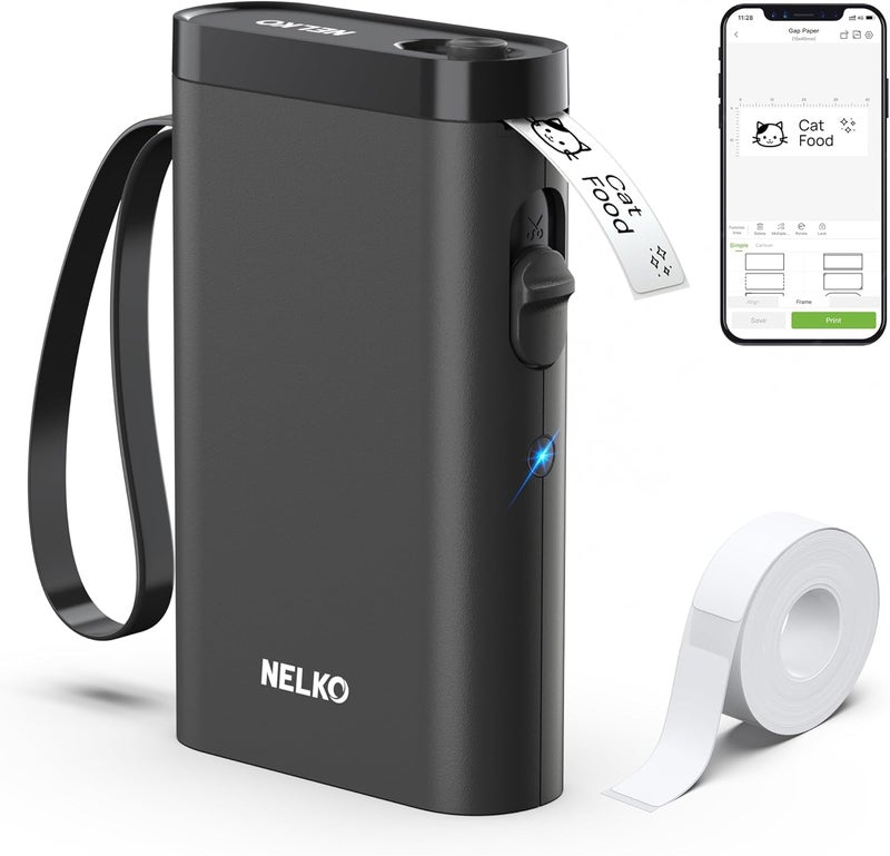 Nelko Label Printer, Bluetooth P21 Self-Adhesive Labelling Device, Portable Labelling Device, Self-Adhesive Label Printer, Wireless, Mini Label Printer with iOS Android, for Home, Office, Black - Image 1