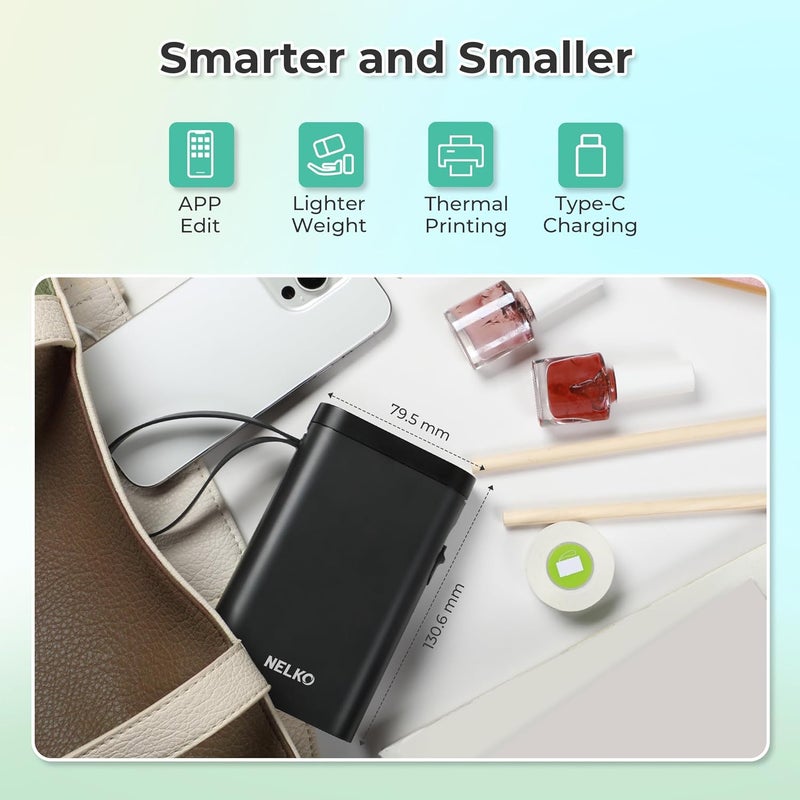 Nelko Label Printer, Bluetooth P21 Self-Adhesive Labelling Device, Portable Labelling Device, Self-Adhesive Label Printer, Wireless, Mini Label Printer with iOS Android, for Home, Office, Black - Image 4