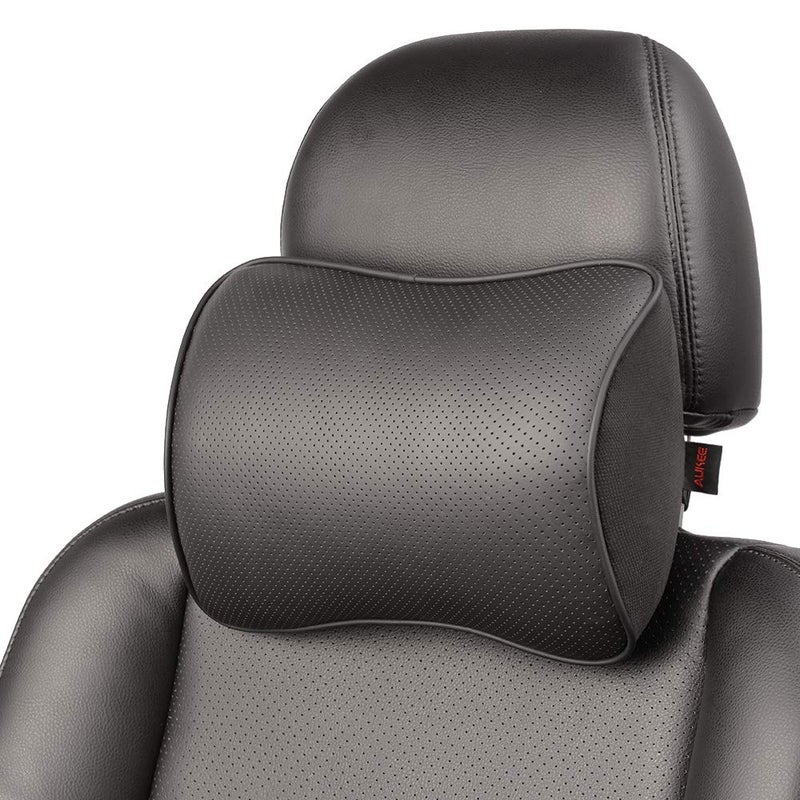Aukee Memory Foam Car Neck Pillow Soft Leather Headrest for Driving Home Office Black (1PC) - Image 1