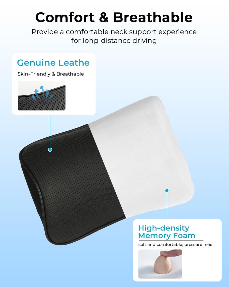 Aukee Memory Foam Car Neck Pillow Soft Leather Headrest for Driving Home Office Black (1PC) - Image 3
