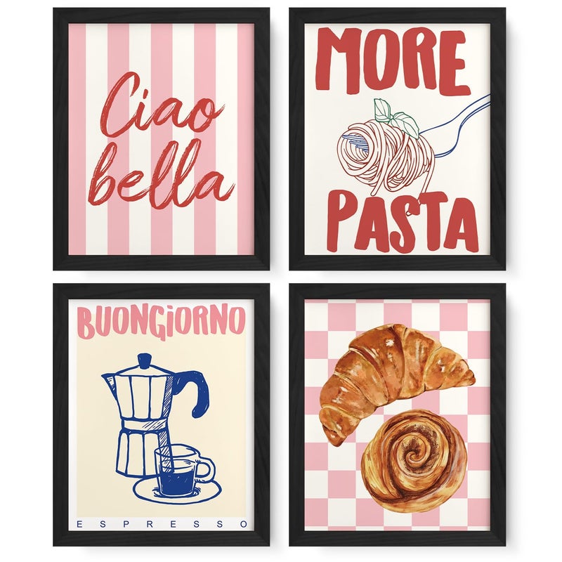 JXREQ Trendy Pink Coffee Decor Kitchen Wall Art Prints Set of 4 Italian Vintage Pasta Coffee Bar Cart Wall Decor 8x10 Unframed - Image 2