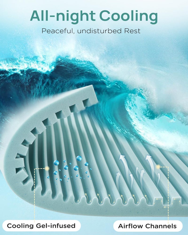 Releep 2 Inch Cooling Gel Memory Foam Mattress Topper Queen Size, 5-Zone Back Pain Relief Bed Topper, Orthopedic Pressure Relief Mattress Pad, Wave and Cube Ventilated Design, CertiPUR-US Certified - Image 2