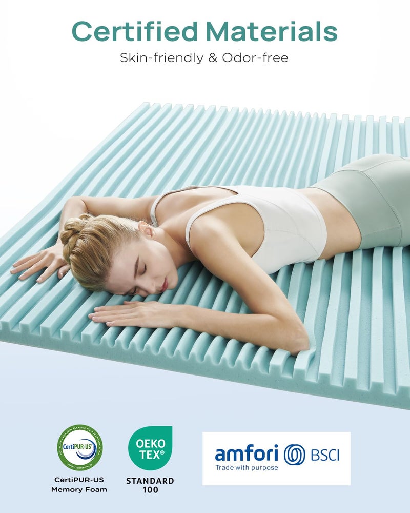 Releep 2 Inch Cooling Gel Memory Foam Mattress Topper Queen Size, 5-Zone Back Pain Relief Bed Topper, Orthopedic Pressure Relief Mattress Pad, Wave and Cube Ventilated Design, CertiPUR-US Certified - Image 5