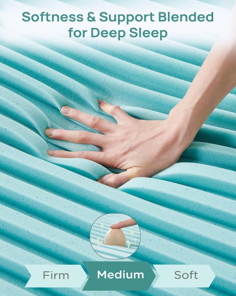 Releep 2 Inch Cooling Gel Memory Foam Mattress Topper Queen Size, 5-Zone Back Pain Relief Bed Topper, Orthopedic Pressure Relief Mattress Pad, Wave and Cube Ventilated Design, CertiPUR-US Certified - Image 4